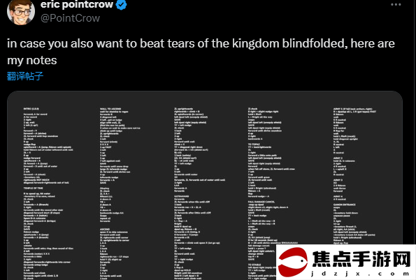 高玩公開蒙眼速通《塞爾達：王國之淚》心得流程 超細一圖流